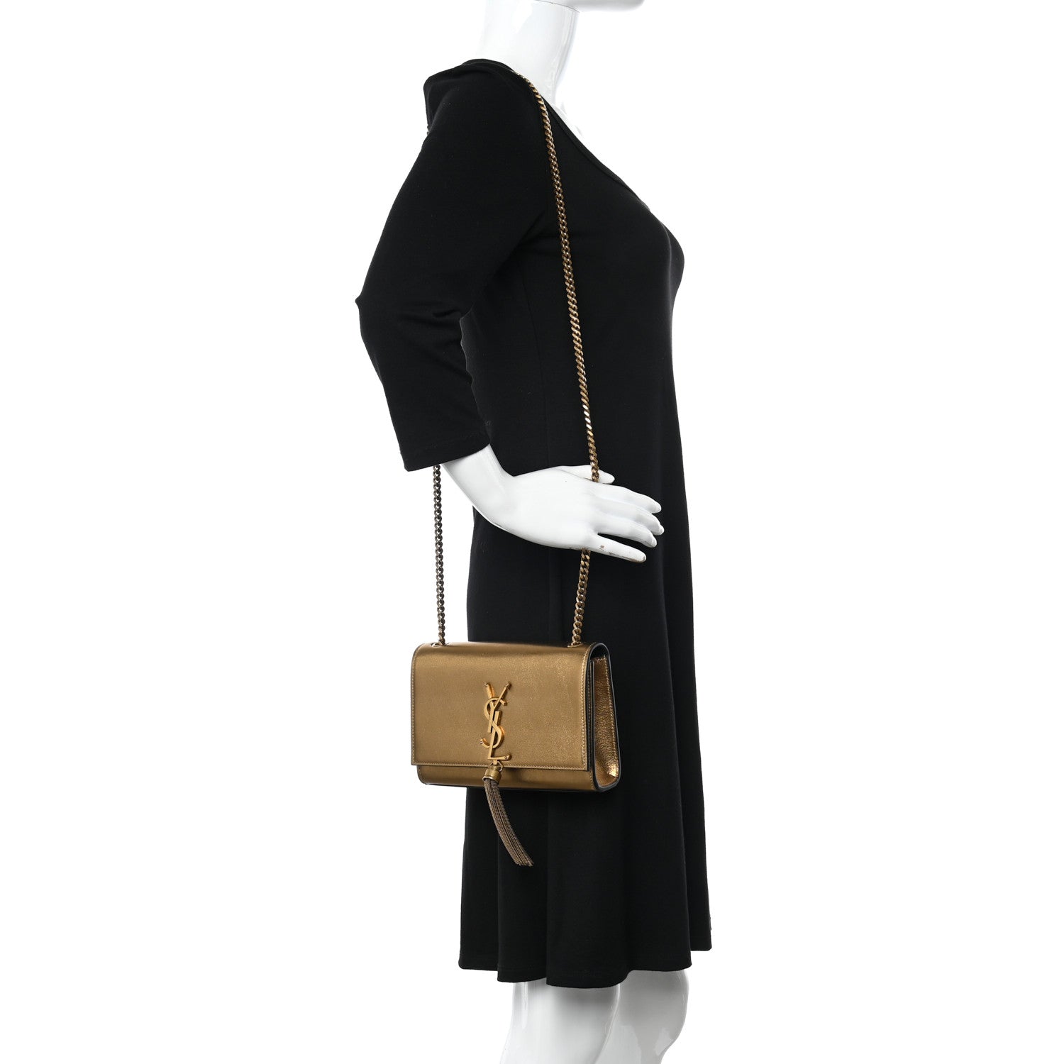Saint Laurent Metallic Calfskin Small Classic Monogram Kate Tassel Satchel Gold 2 of 18