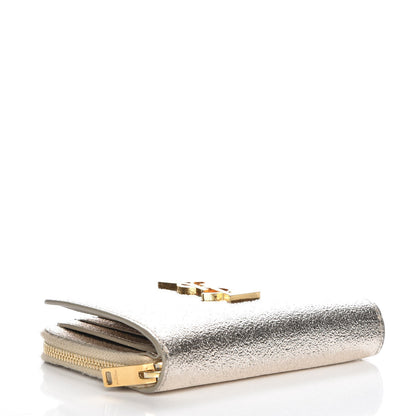 Saint Laurent Metallic Calfskin Monogram Compact Zip Around Wallet Grey 4 of 7