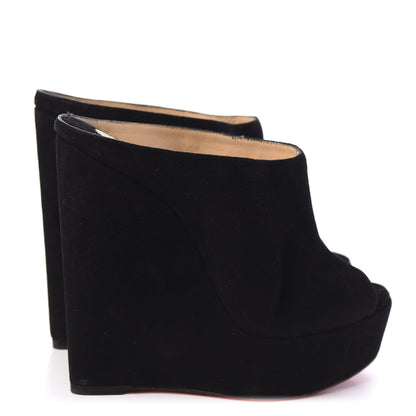 Christian Louboutin Veau Velours Affiche Peep Toe Wedge Slides 40 Black 4 of 8