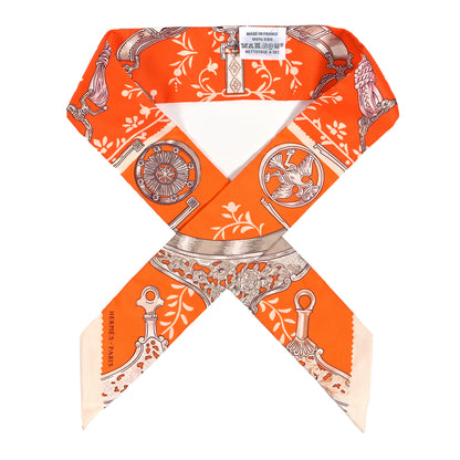 Hermes Silk Etriers Remix Twilly Orange Creme Beige 1 of 4