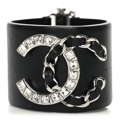 Chanel Lambskin Baguette Crystal CC Chain Cuff Bracelet M Black 1 of 6