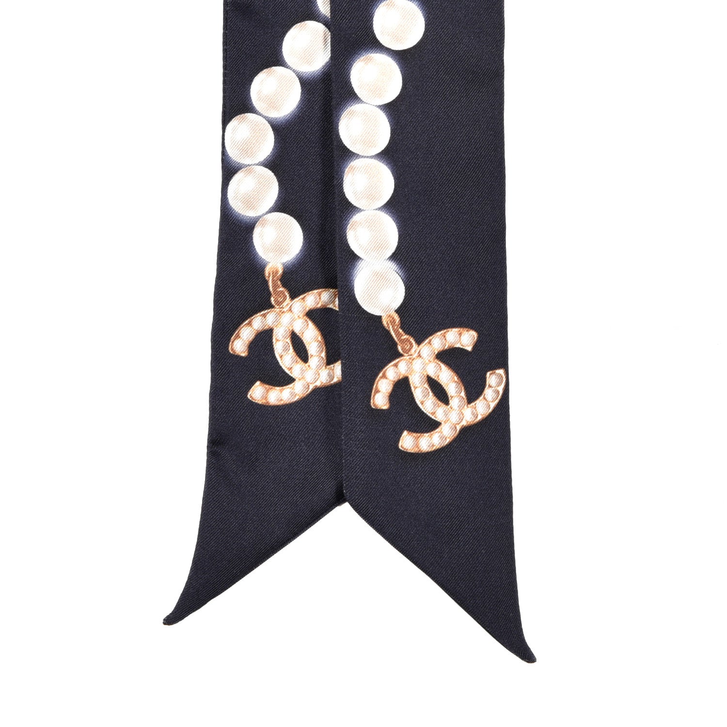 Chanel Silk Pearl CC Slim Bandeau Scarf Navy 2 of 3