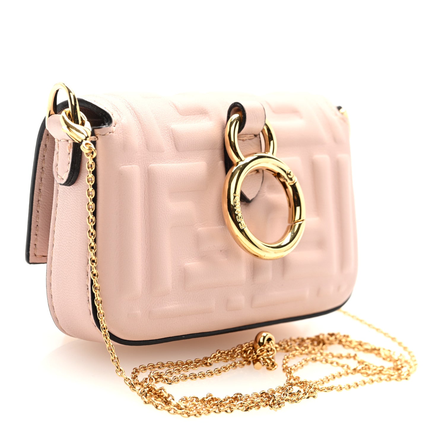 Fendi Nappa Matisse FF Embossed Nano Maxi Buckle Baguette Charm Rosa Quarzo 3 of 9