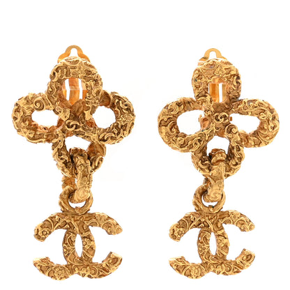 Chanel Large CC Clover Drop Clip On Earrings Gold 1 of 4