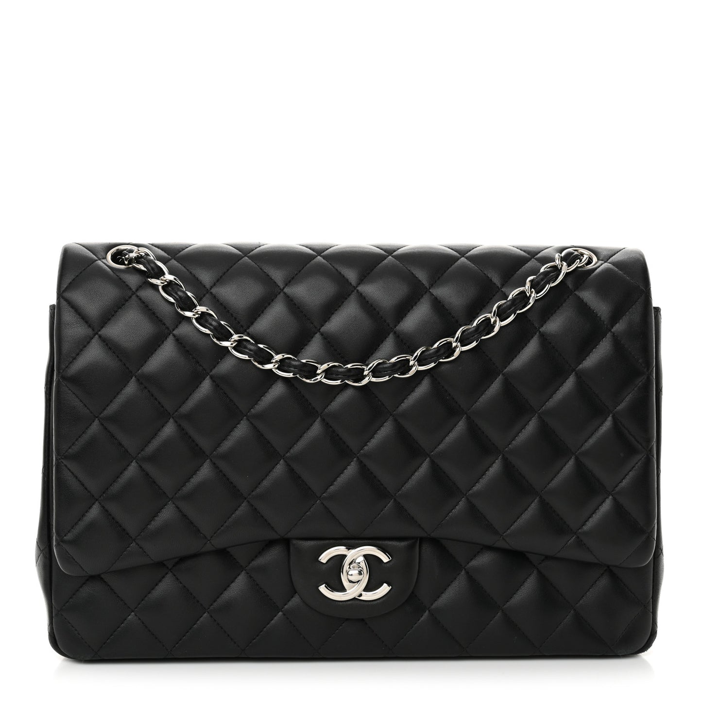 Lambskin Quilted Maxi Double Flap Black