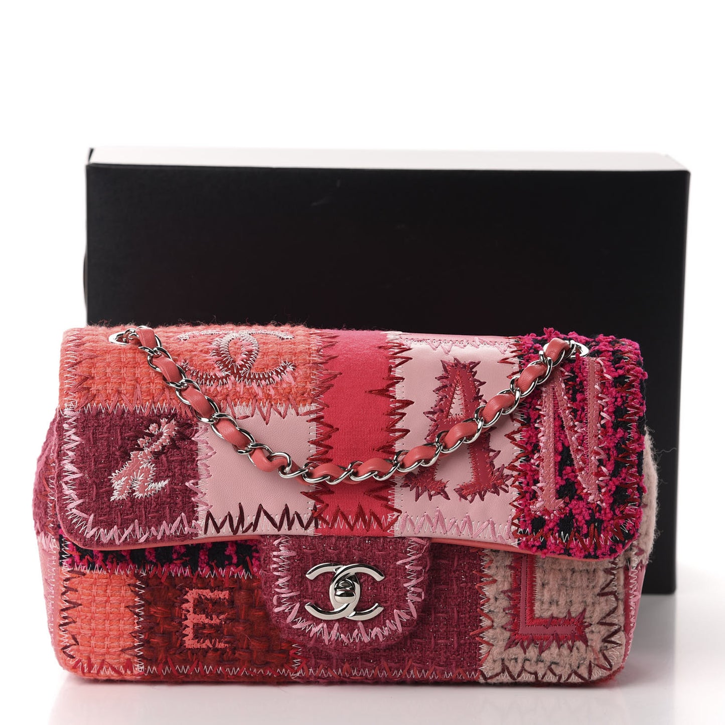 Tweed Patchwork Medium Single Flap Pink