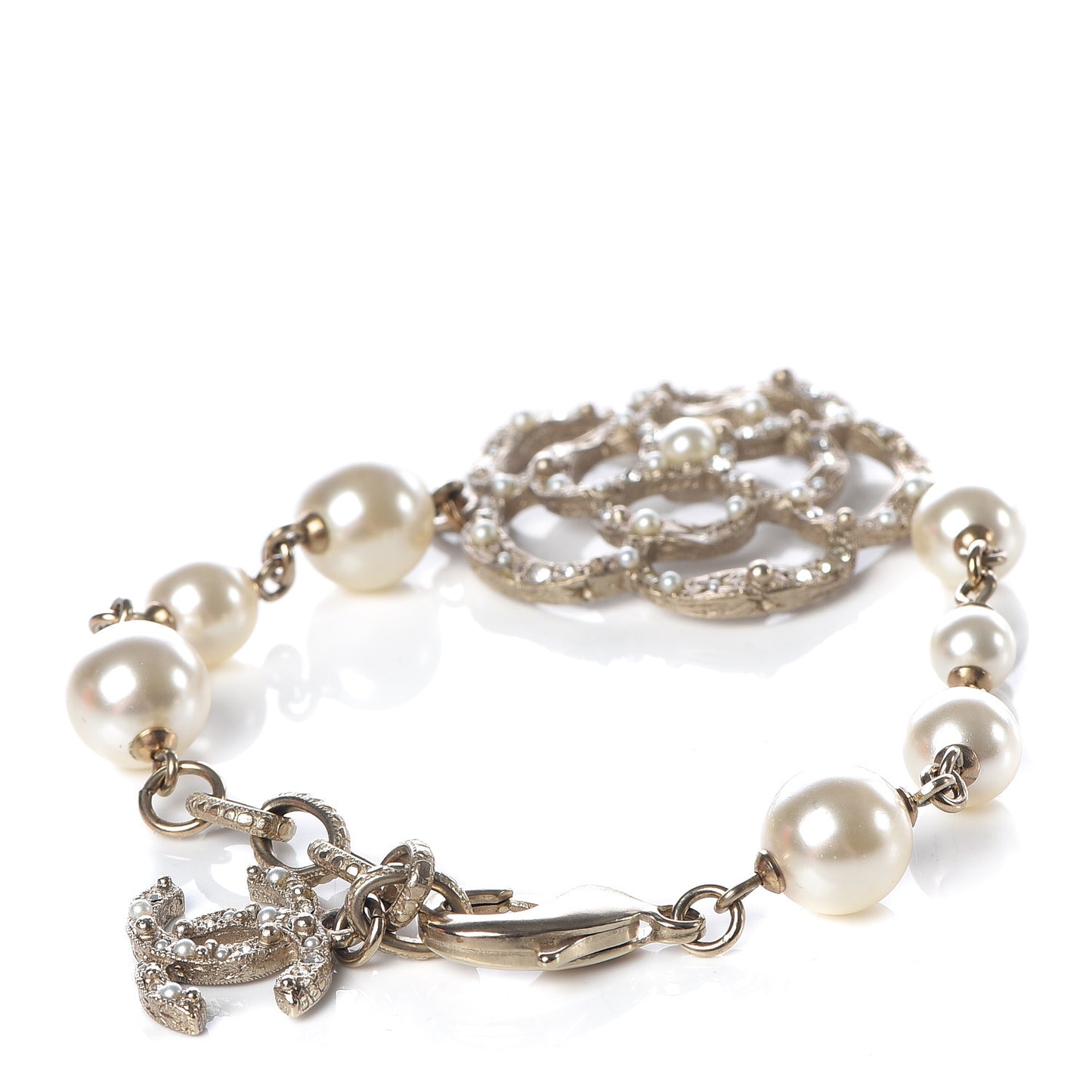 Swarovski Crystal Pearl Camellia CC Bracelet Gold