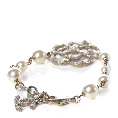 Chanel Swarovski Crystal Pearl Camellia CC Bracelet Gold 3 of 4