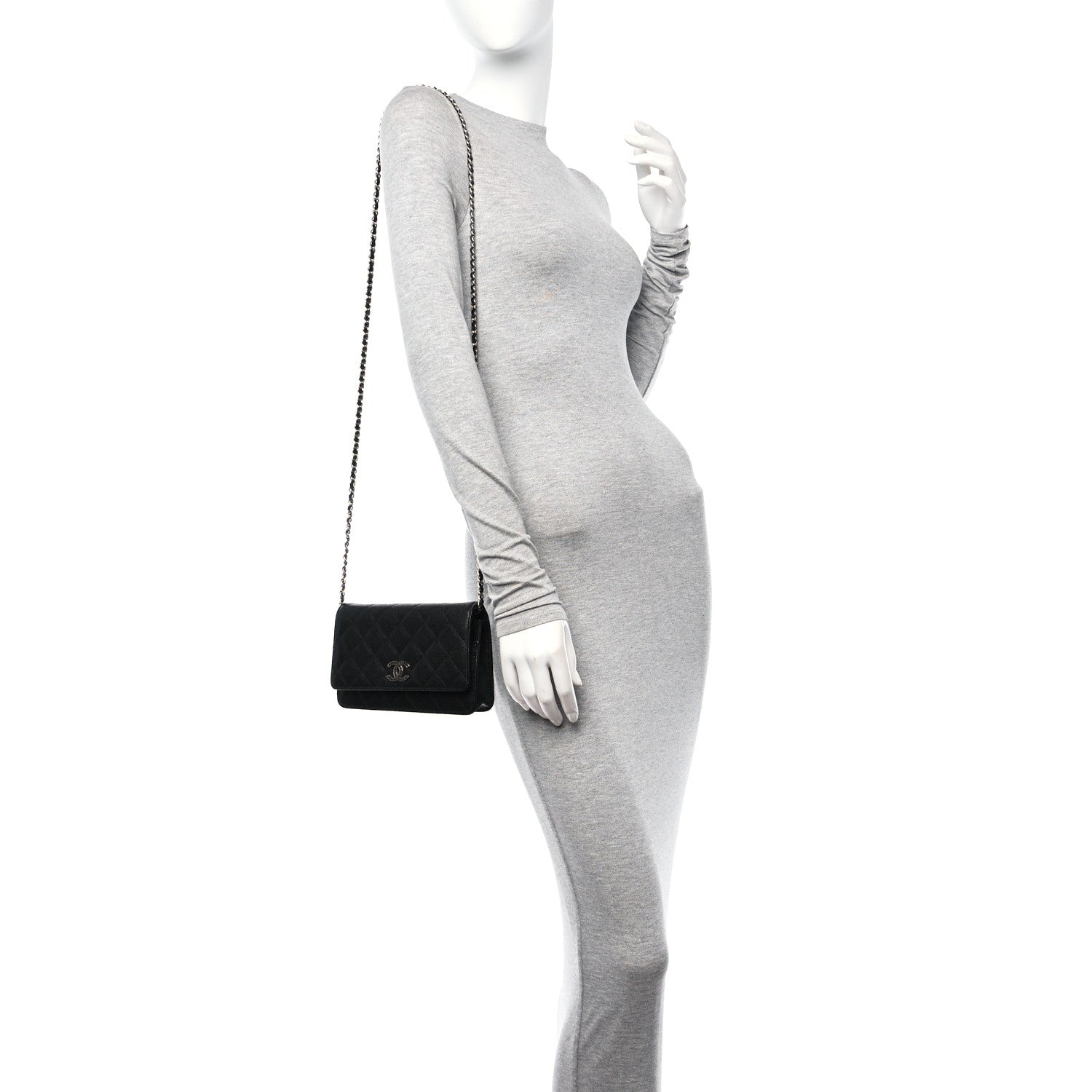 Chanel Caviar Quilted CC Logo Wallet on Chain WOC Black 2 of 11