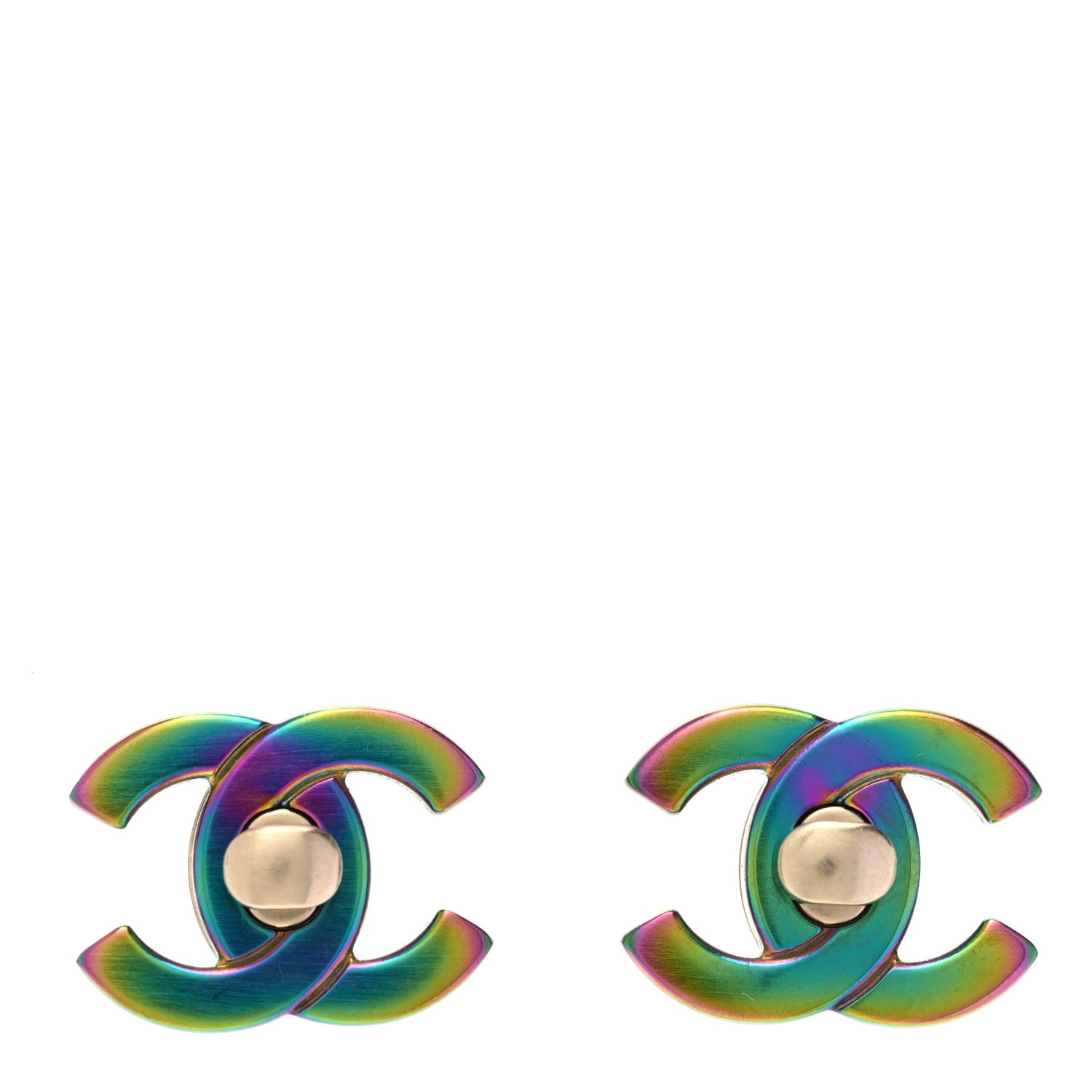 Chanel CC Earrings Gold Rainbow 1 of 6