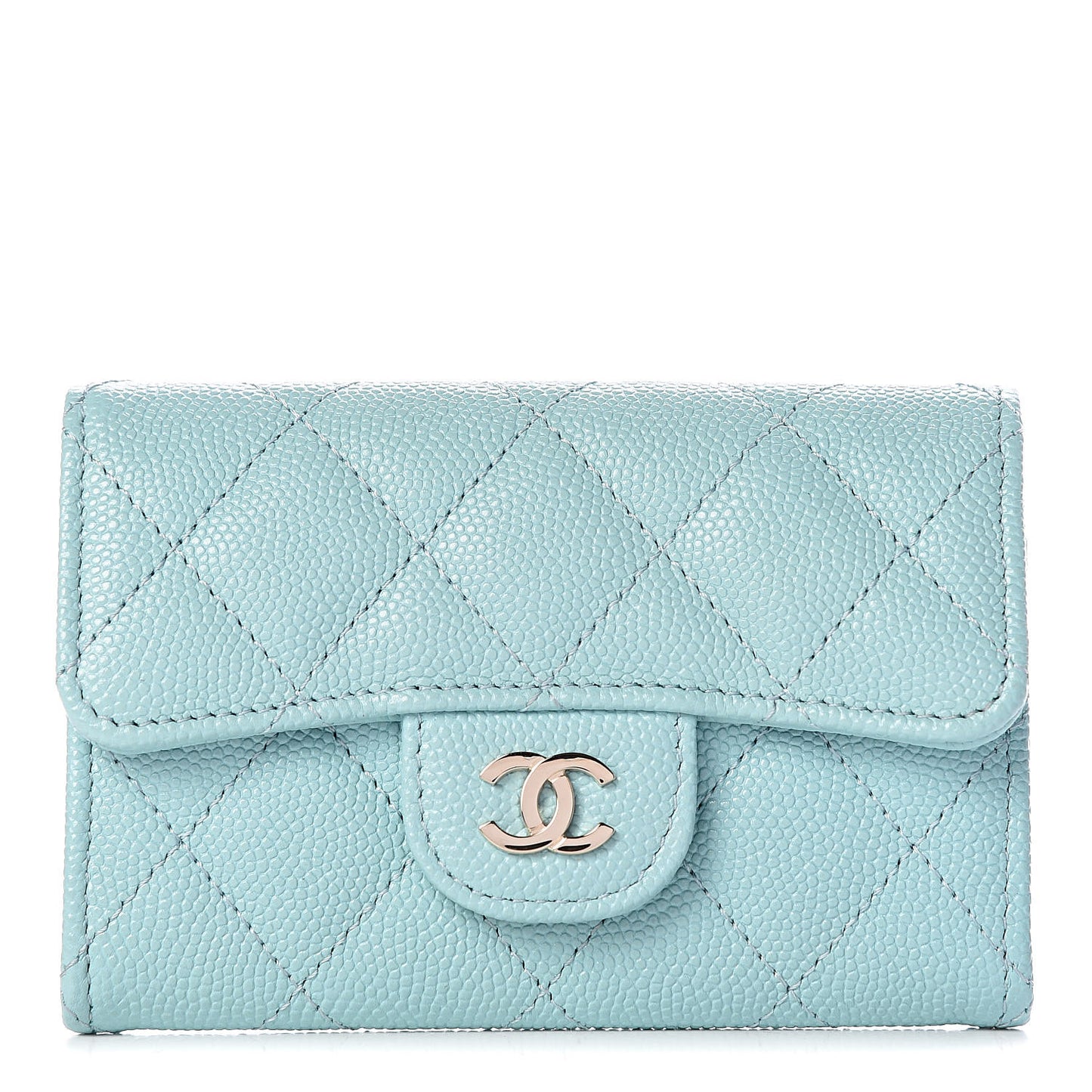 Caviar Quilted Card Holder Light Blue