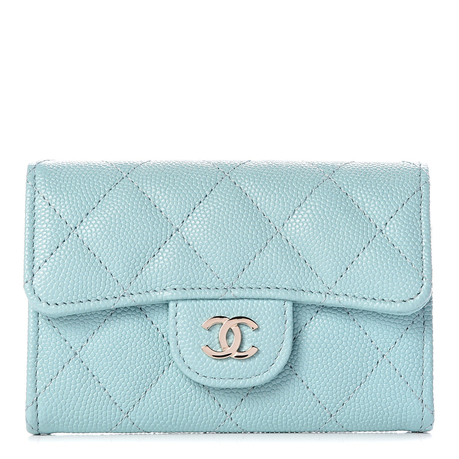 Chanel Caviar Quilted Card Holder Light Blue 1 of 9