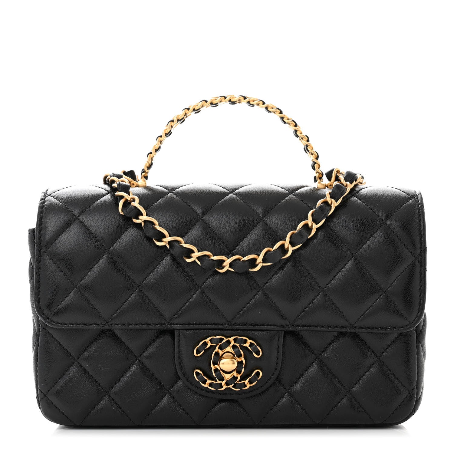 Chanel Lambskin Quilted Mini Strass On Top Flap Black 1 of 11