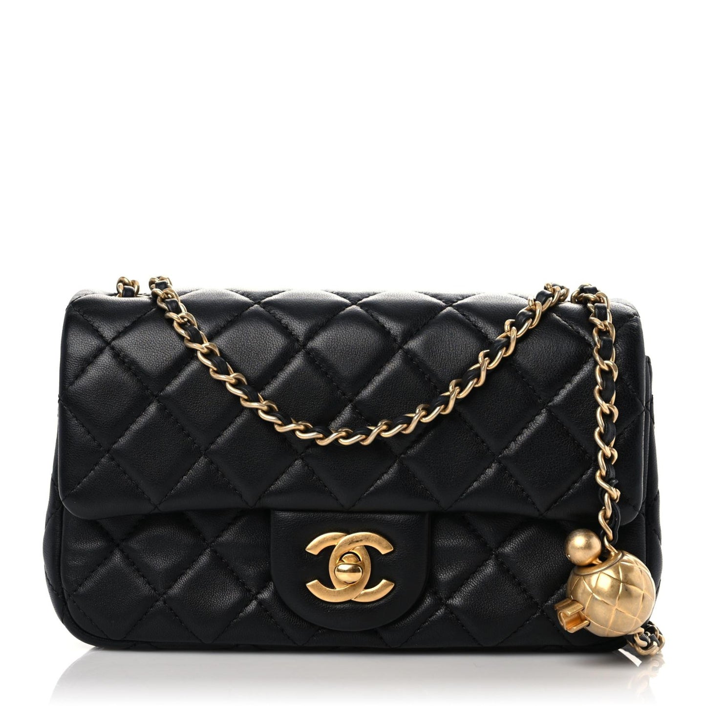 Lambskin Quilted Mini Rectangular Pearl Crush Flap Black