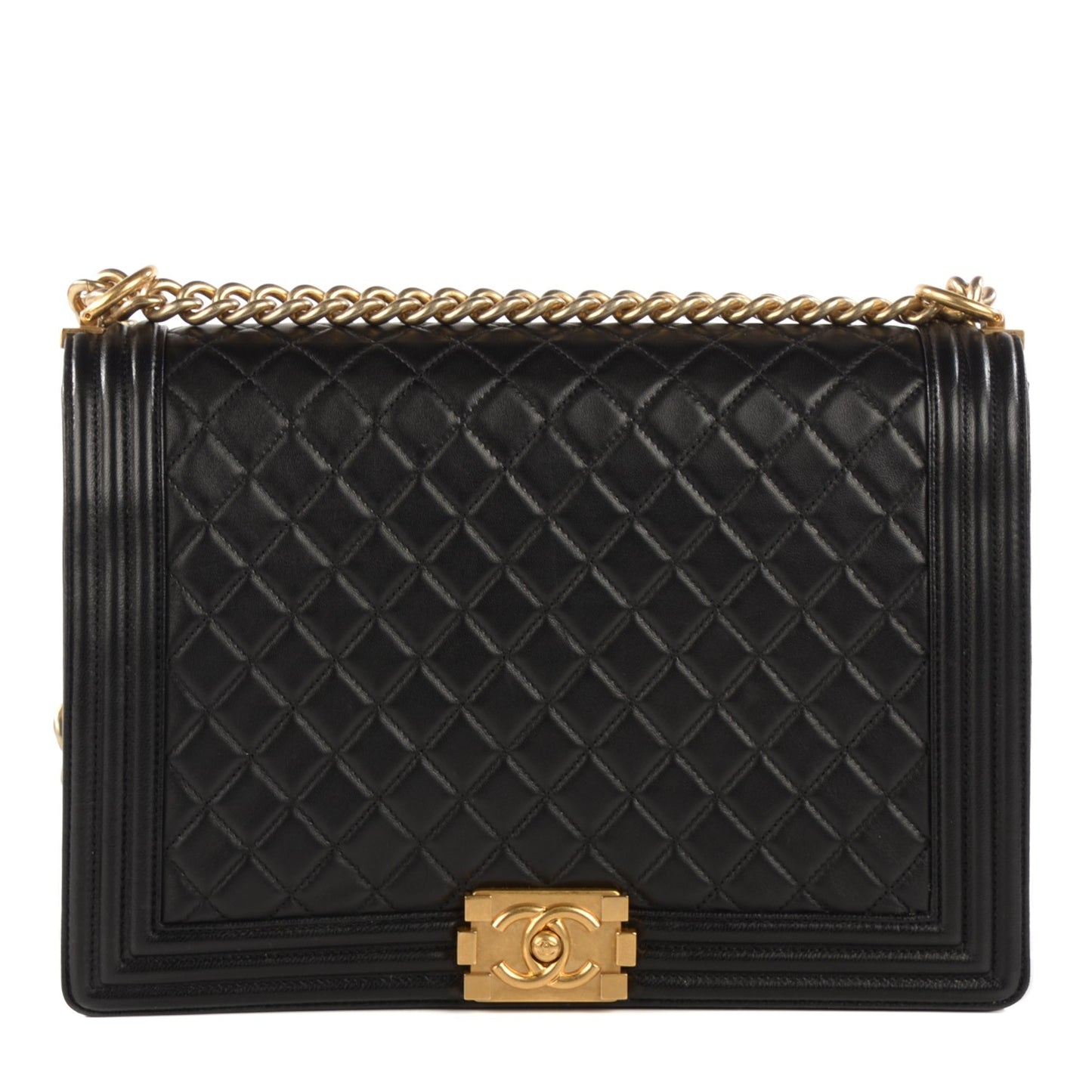 Lambskin Quilted Large Boy Flap Black