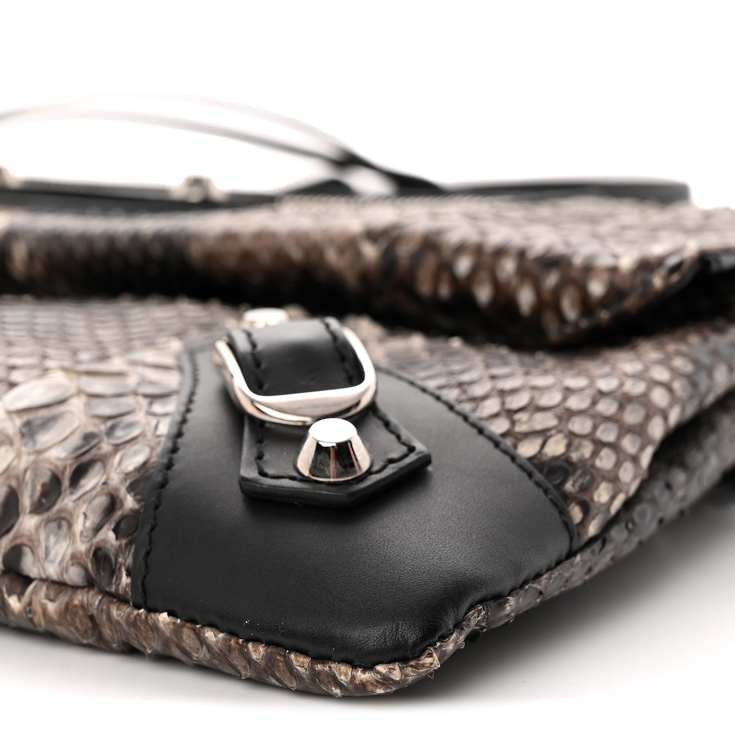 Balenciaga Snakeskin Classic Silver Hardware Envelope Strap Clutch 11 of 12