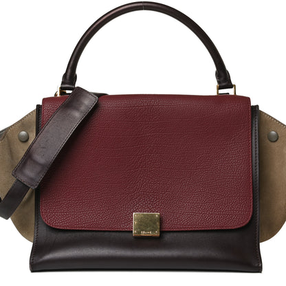 Celine Textured Calfskin Suede Tri-Color Large Trapeze Burgundy 22 of 22
