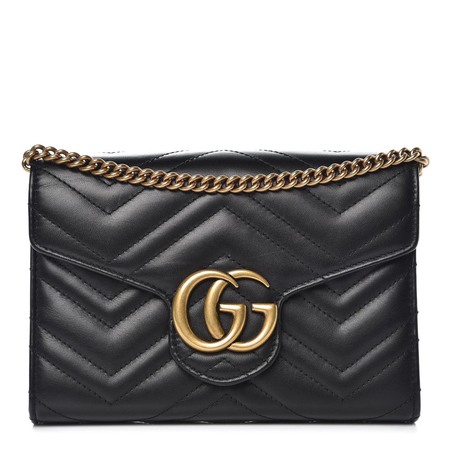 Calfskin Matelasse GG Marmont Chain Wallet Black