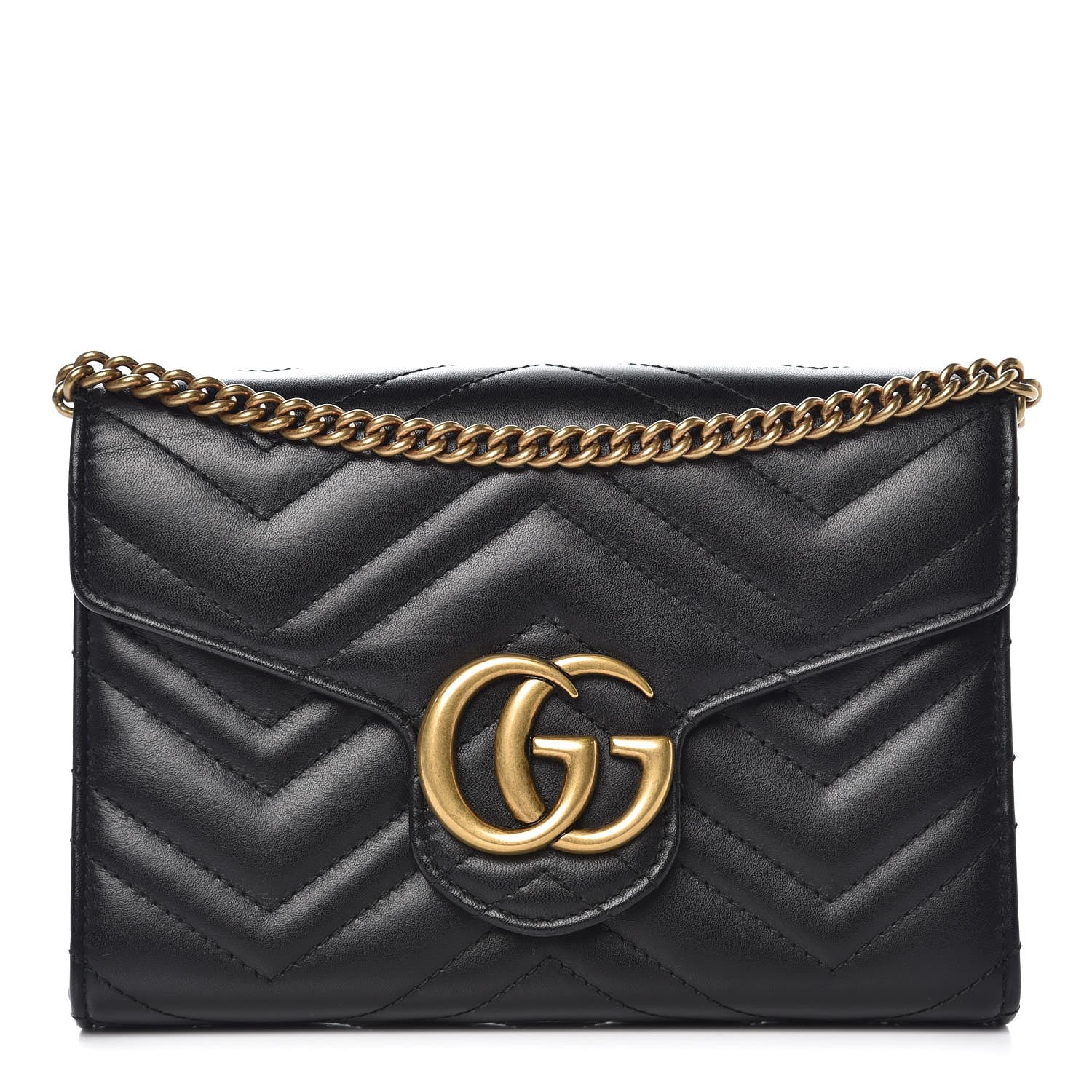 Gucci Calfskin Matelasse GG Marmont Chain Wallet Black 1 of 9