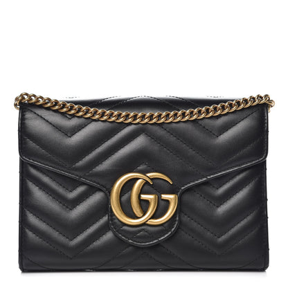 Gucci Calfskin Matelasse GG Marmont Chain Wallet Black 1 of 9