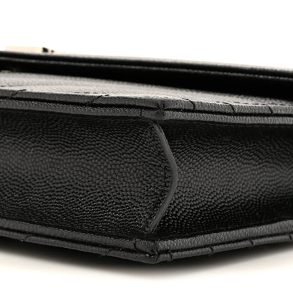 Saint Laurent Grain De Poudre Matelasse Chevron Monogram Envelope Chain Wallet Black 9 of 16