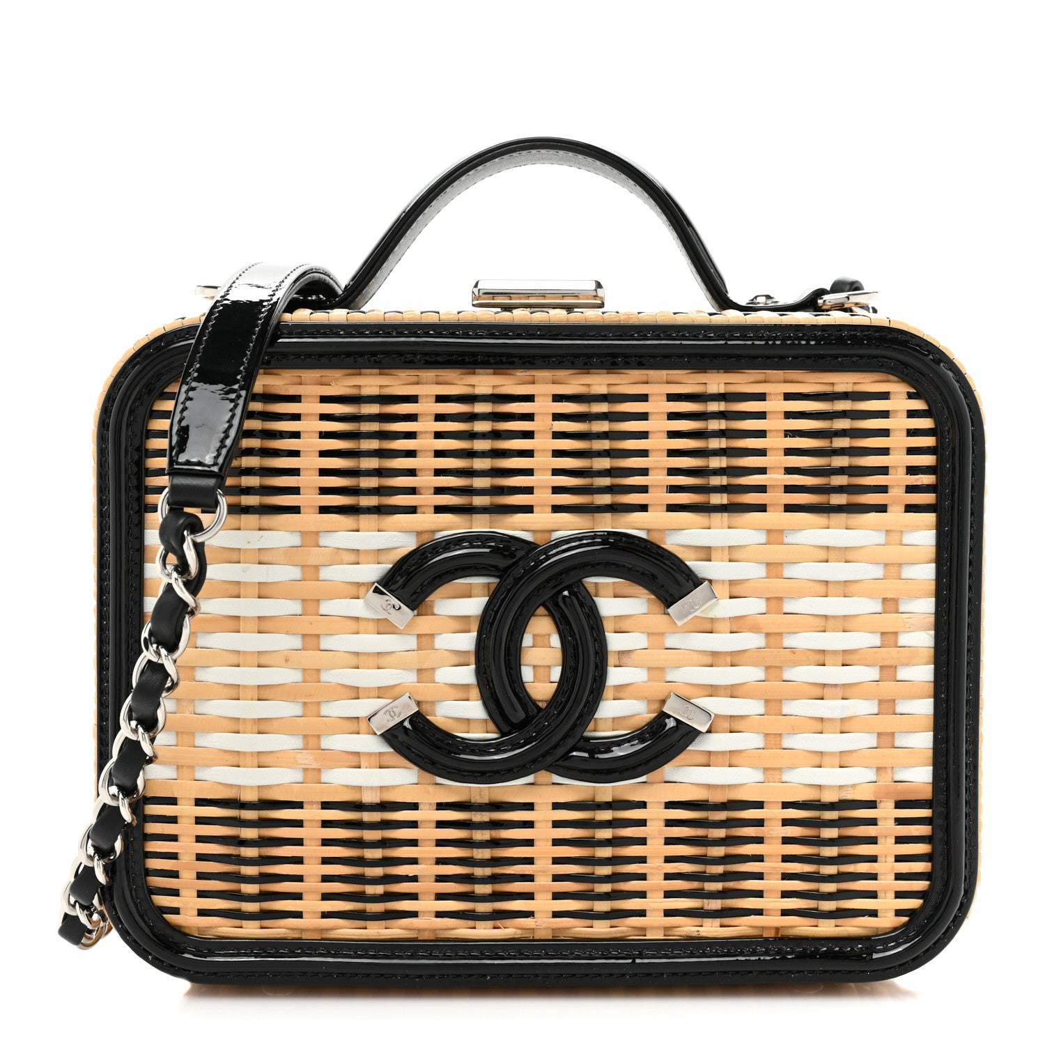 Chanel Raffia Patent Medium CC Filigree Vanity Case Black 1 of 12