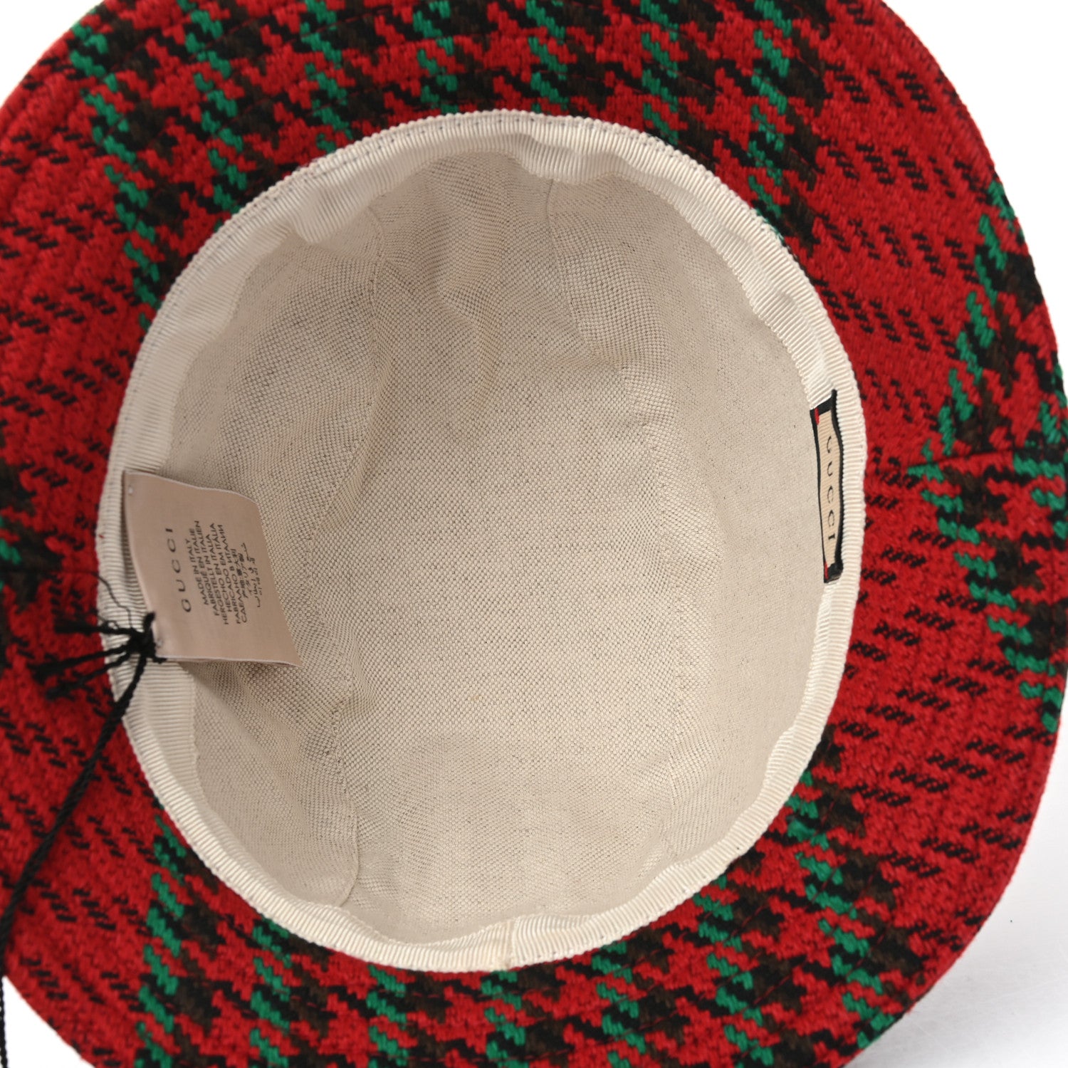 Gucci Tweed Wool Houndstooth Interlocking G Bucket Hat M Red Green 6 of 8