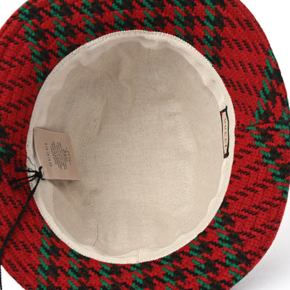 Gucci Tweed Wool Houndstooth Interlocking G Bucket Hat M Red Green 6 of 8