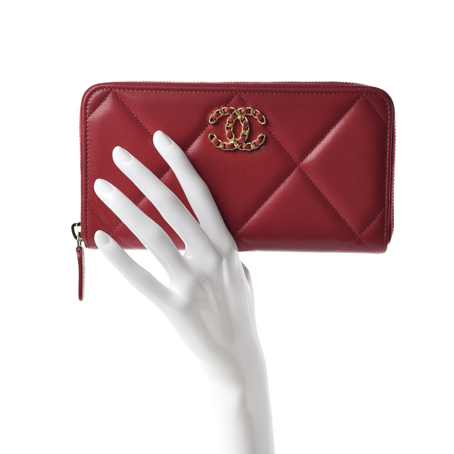 Shiny Goatskin Quilted 19 Long Zipped Around Wallet Red