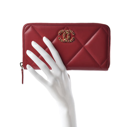 Chanel Shiny Goatskin Quilted 19 Long Zipped Around Wallet Red 2 of 9