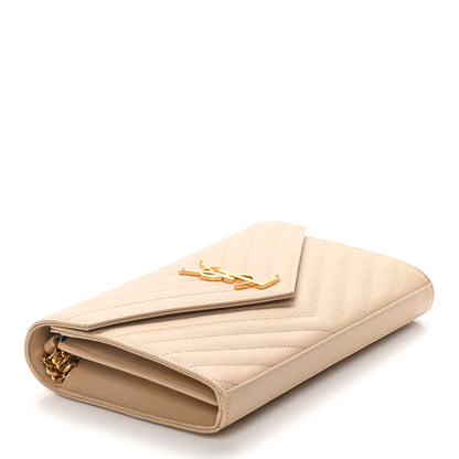 Saint Laurent Grain De Poudre Matelasse Chevron Monogram Chain Wallet Nude Powder 4 of 10