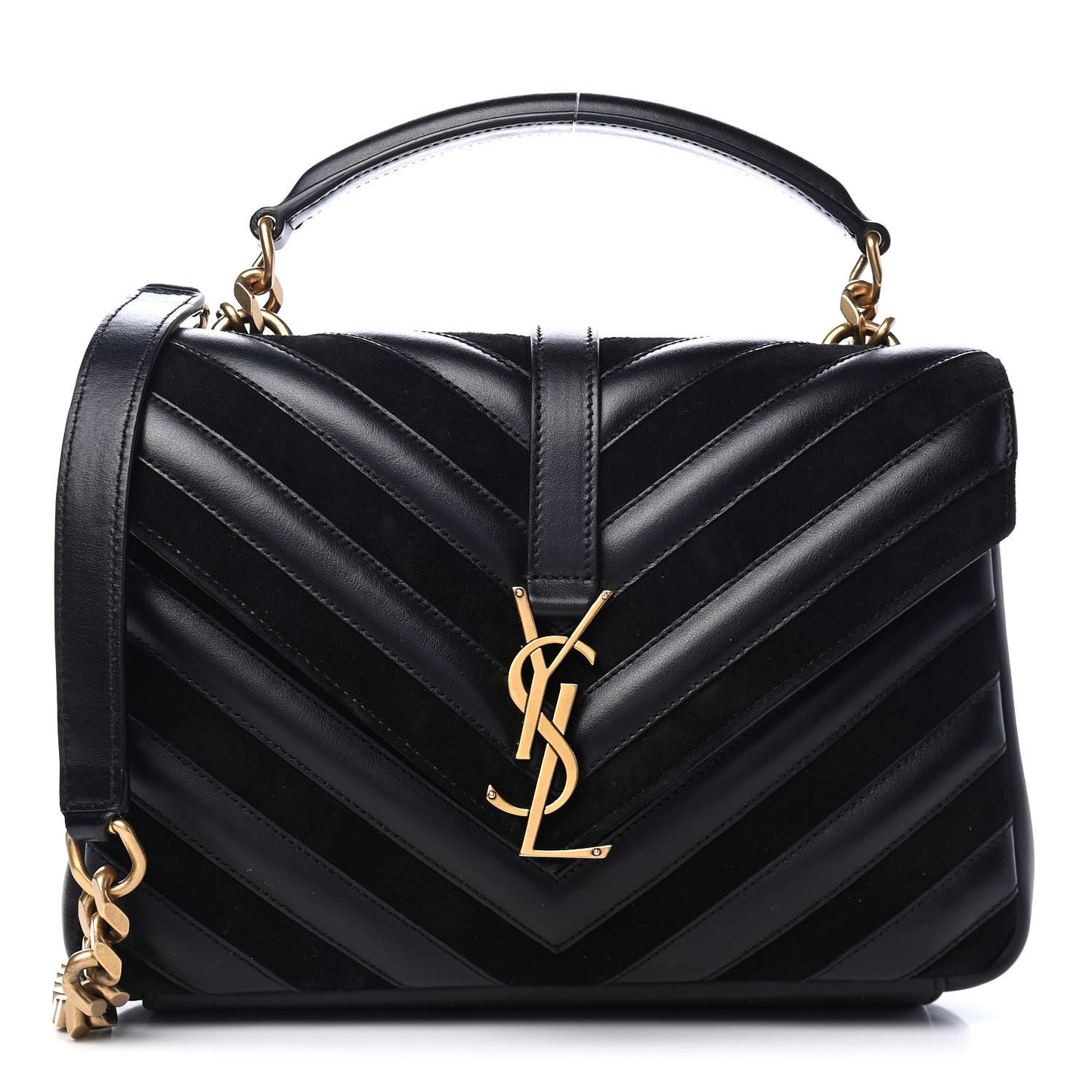 Calfskin Suede Matelasse Chevron Monogram Medium College Bag Black