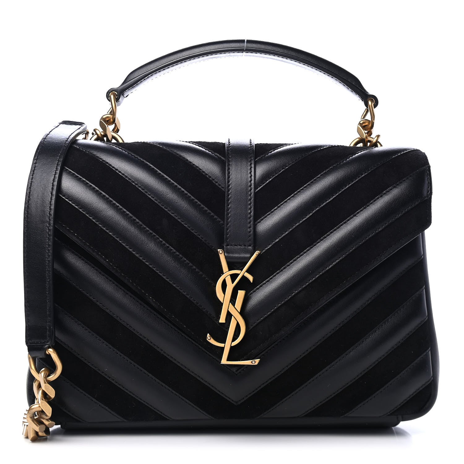 Saint Laurent Calfskin Suede Matelasse Chevron Monogram Medium College Bag Black 1 of 4