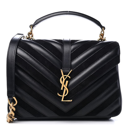 Saint Laurent Calfskin Suede Matelasse Chevron Monogram Medium College Bag Black 1 of 4