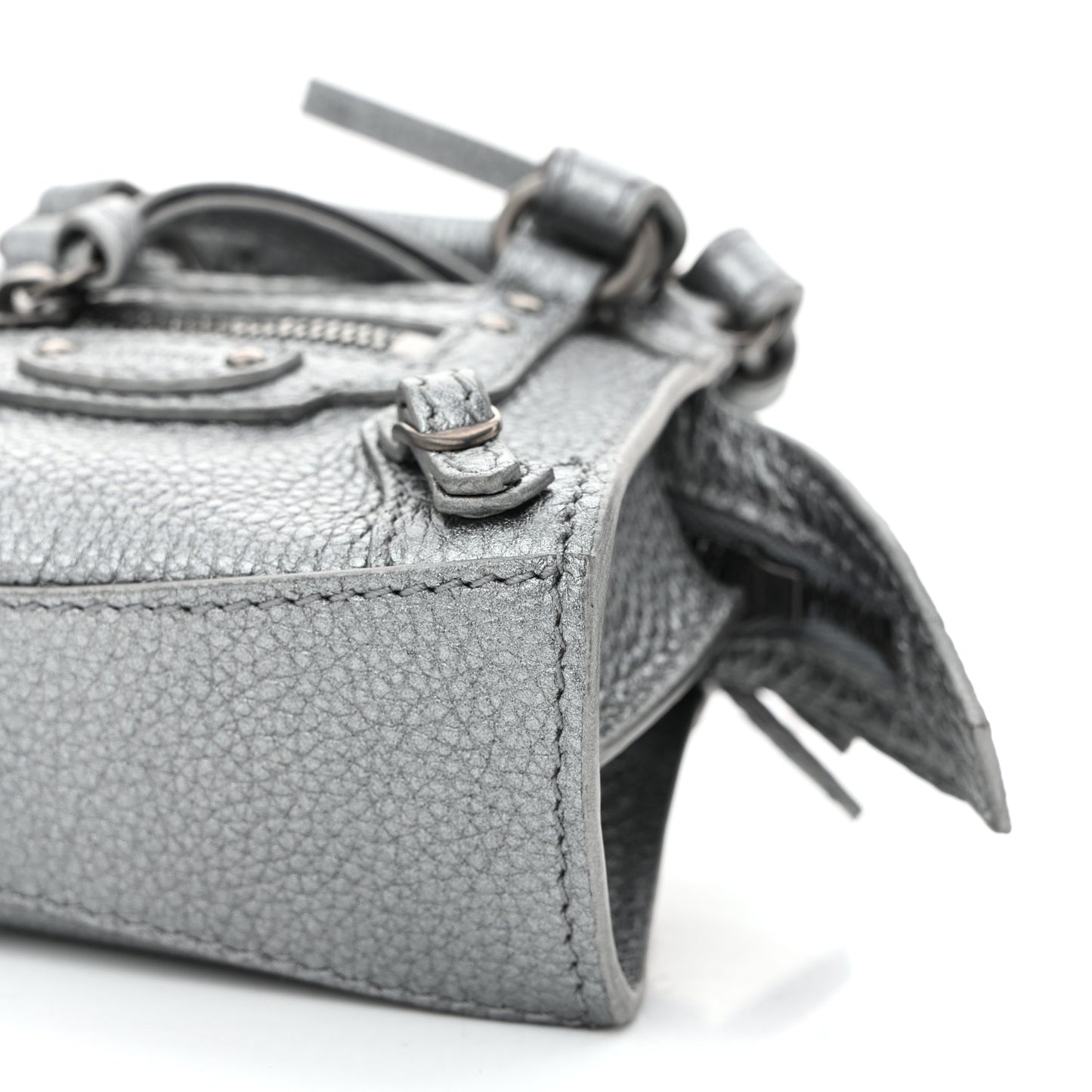 Metallic Grained Calfskin Neo Classic Hardware Super Nano City Crossbody Silver