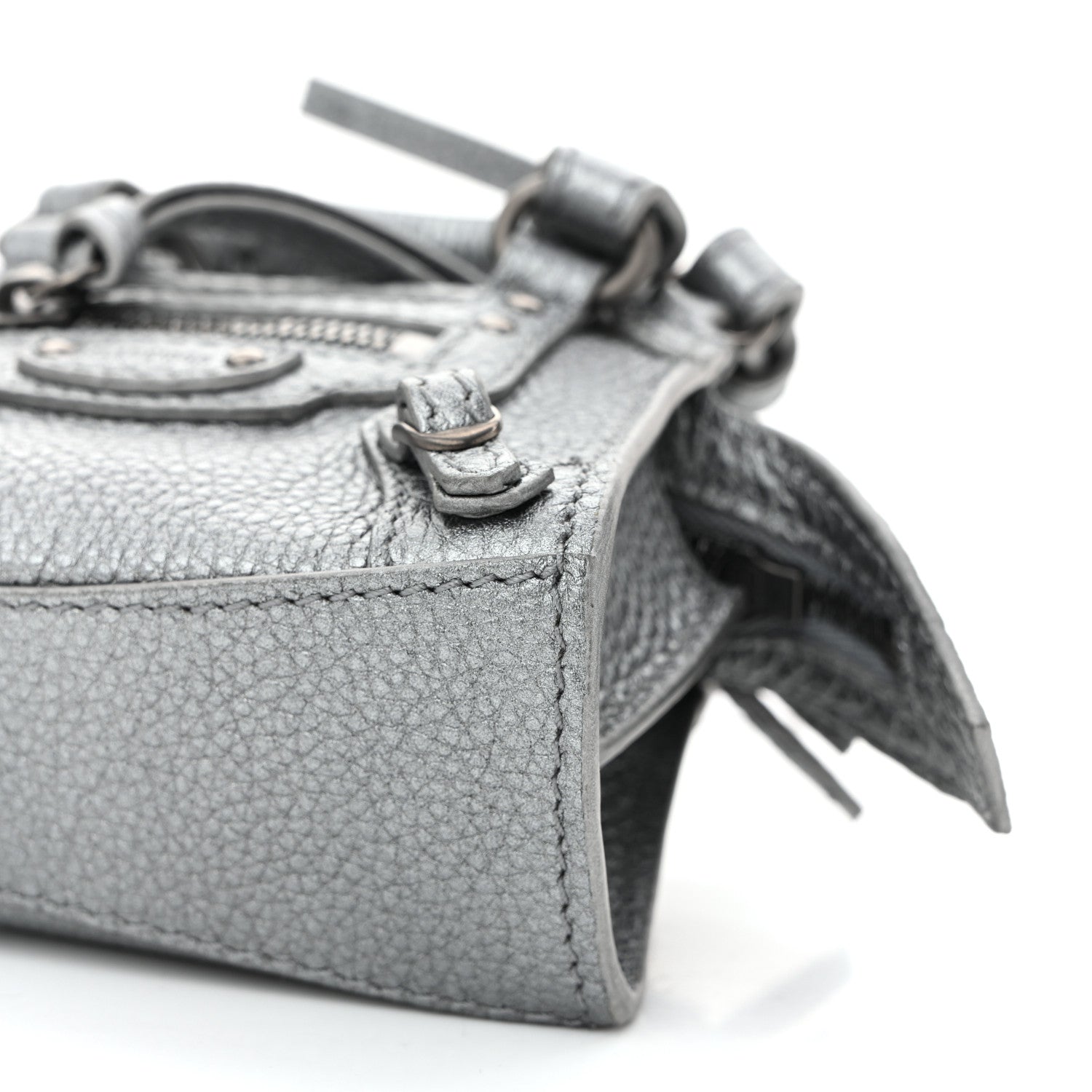 Balenciaga Metallic Grained Calfskin Neo Classic Hardware Super Nano City Crossbody Silver 9 of 9
