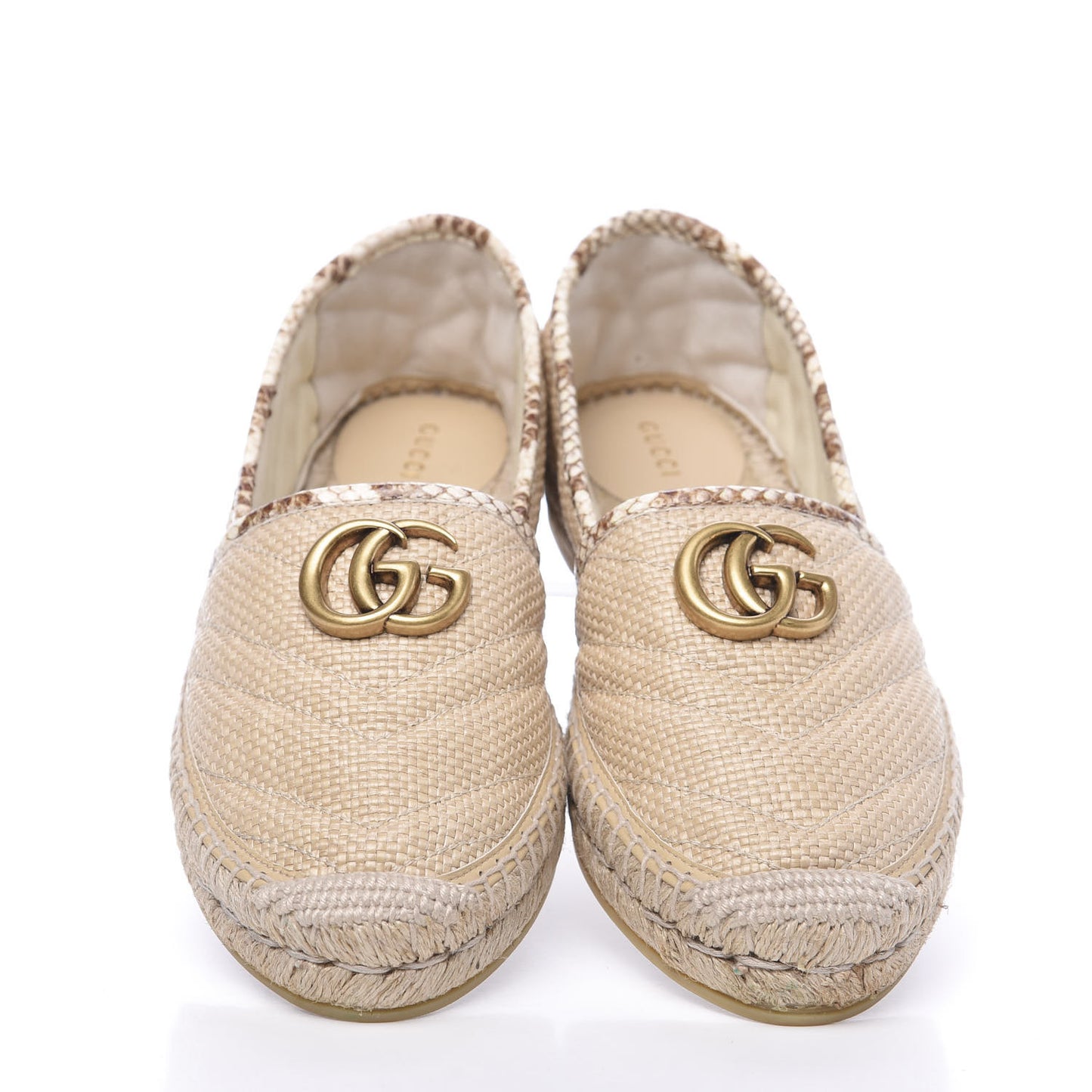 Straw Elaphe Matelasse GG Marmont Espadrilles 38 Natural Cream Brown