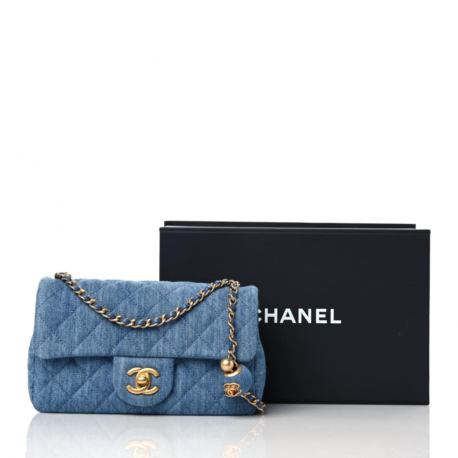Chanel Denim Quilted Mini Pearl Crush Rectangular Flap Blue 10 of 10