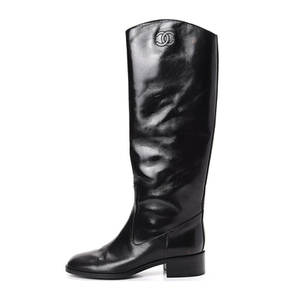 Chanel Glazed Calfskin CC High Boots 37 Black 1 of 10