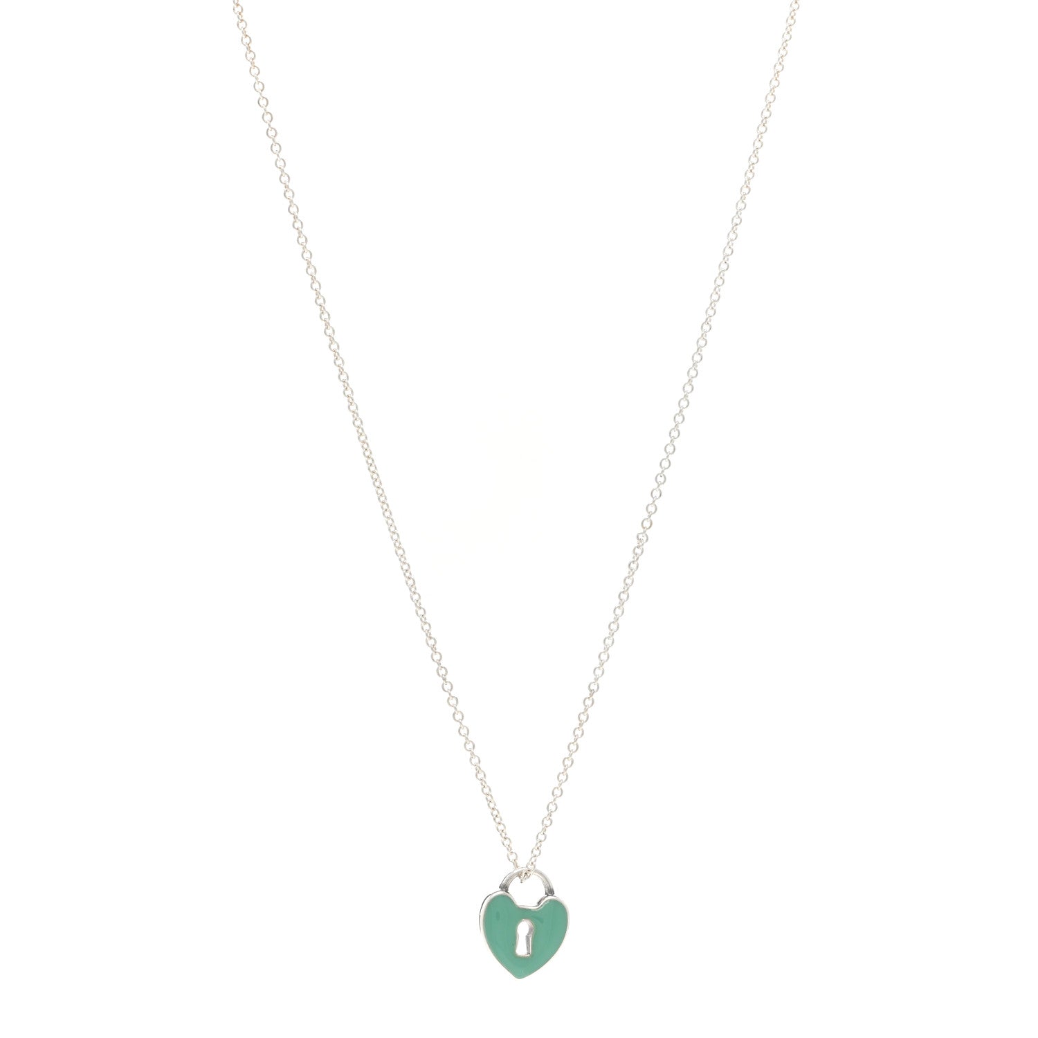 Tiffany Sterling Silver Enamel Heart Lock Pendant Necklace Blue 1 of 4