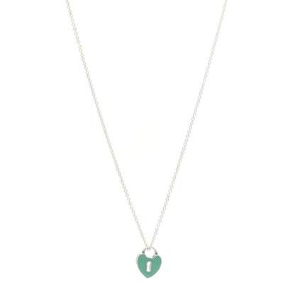 Tiffany Sterling Silver Enamel Heart Lock Pendant Necklace Blue 1 of 4