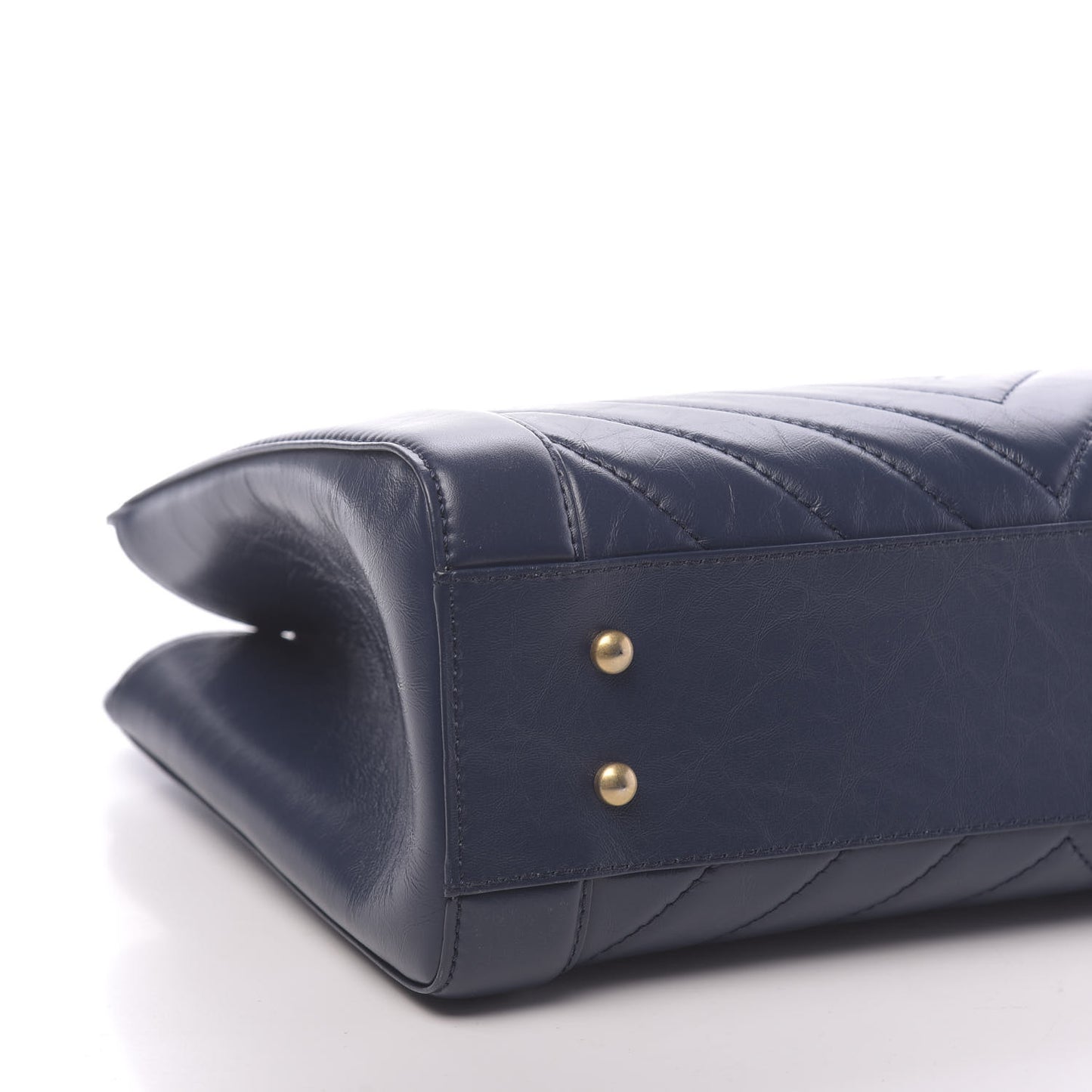 Aged Calfskin Chevron Quilted Large Shopping Tote Navy