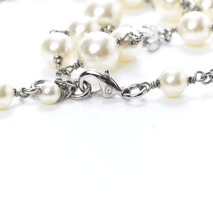 Chanel Graduated Pearl Crystal CC Long Necklace Silver 4 of 6