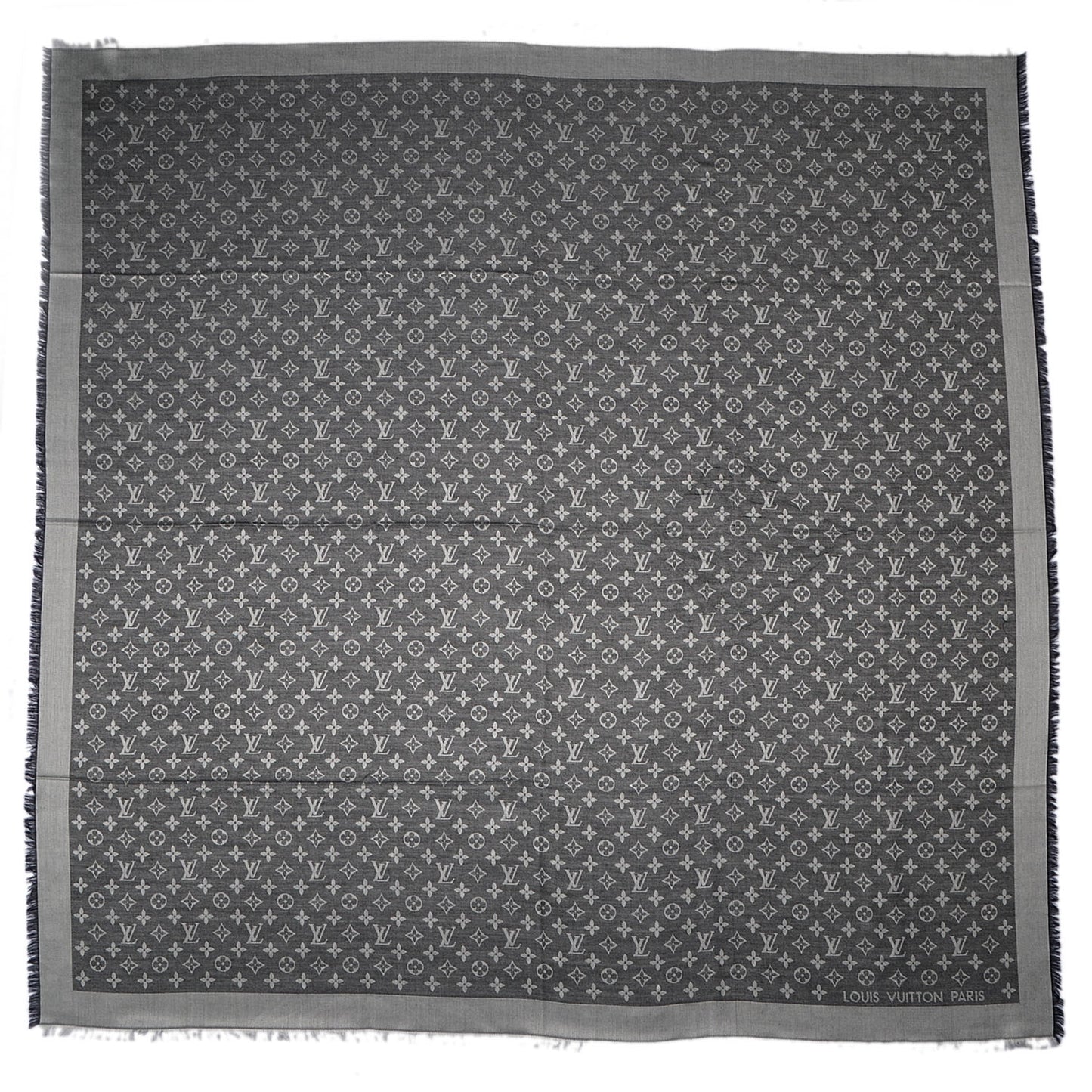 Silk Wool Monogram Denim Shawl Black