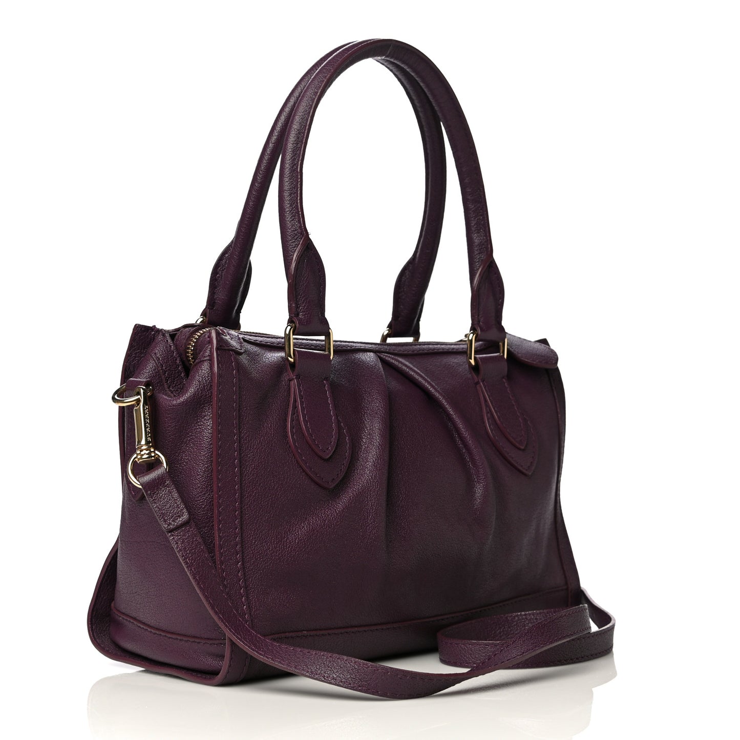 Grainy Calfskin Small Pilgrim Bowling Bag Plum