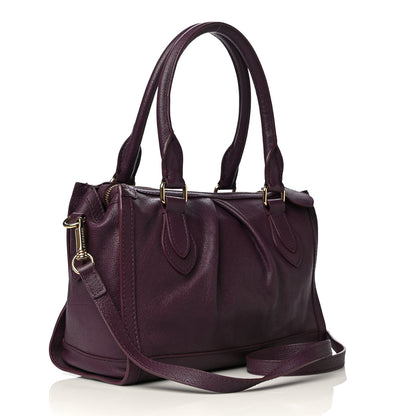 Burberry Grainy Calfskin Small Pilgrim Bowling Bag Plum 3 of 15