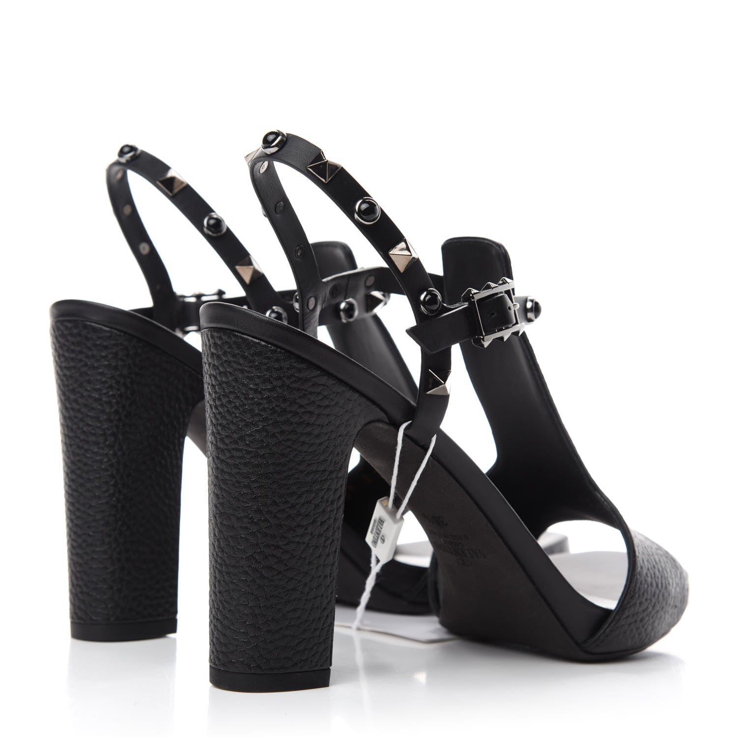 Valentino Garavani Pebbled Calfskin Onyx Rockstud Rolling Ankle Strap 5/105mm Sandals 38.5 Black 4 of 9