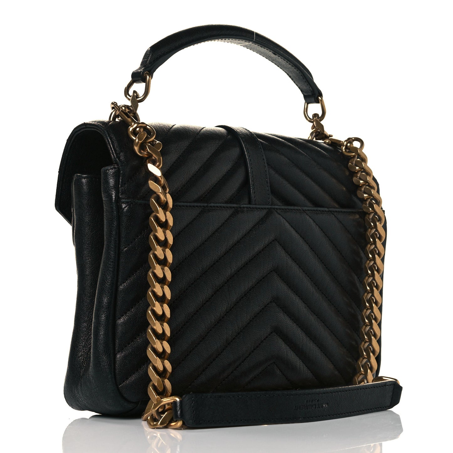 Sheepskin Matelasse Chevron Monogram Medium College Bag Black