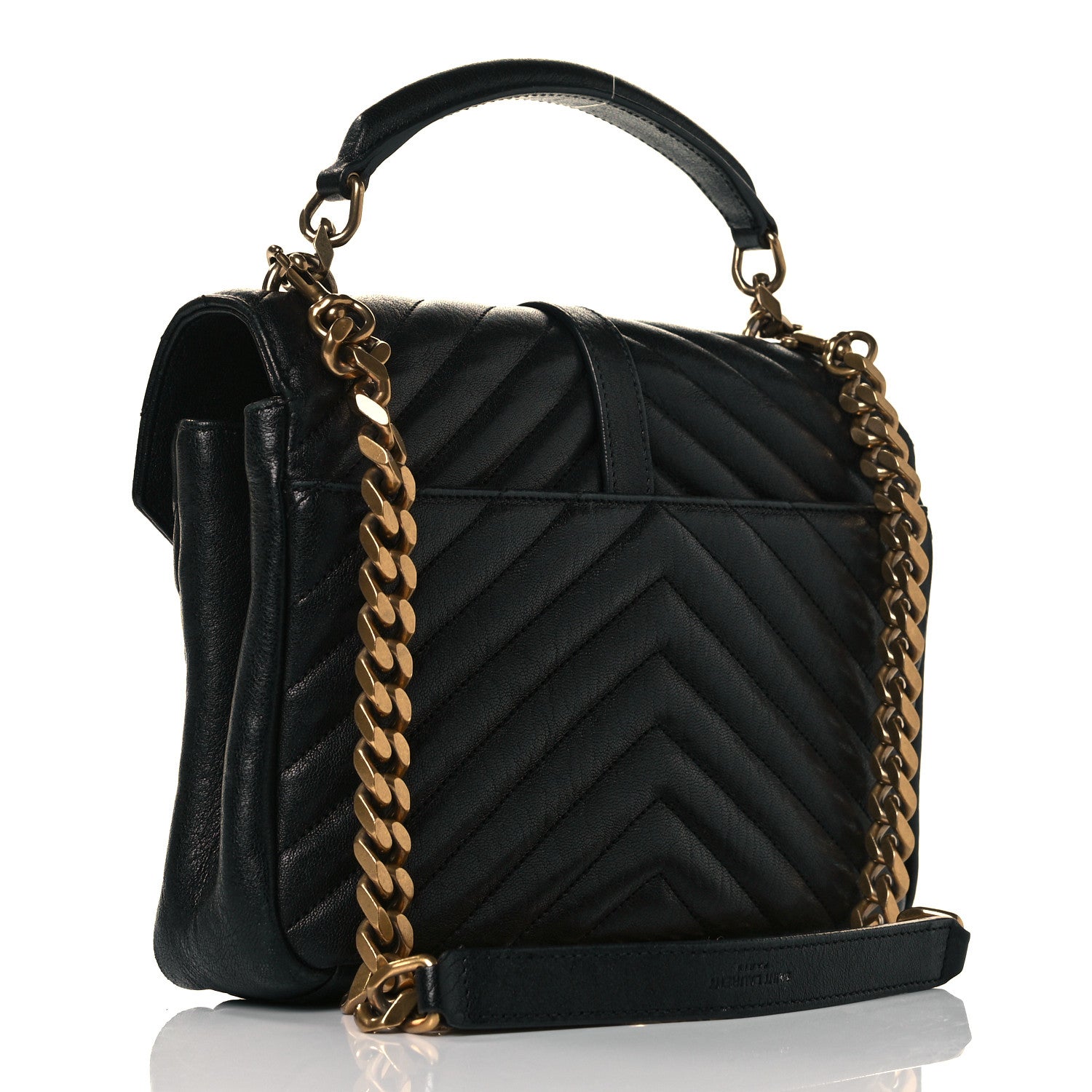 Saint Laurent Sheepskin Matelasse Chevron Monogram Medium College Bag Black 3 of 15