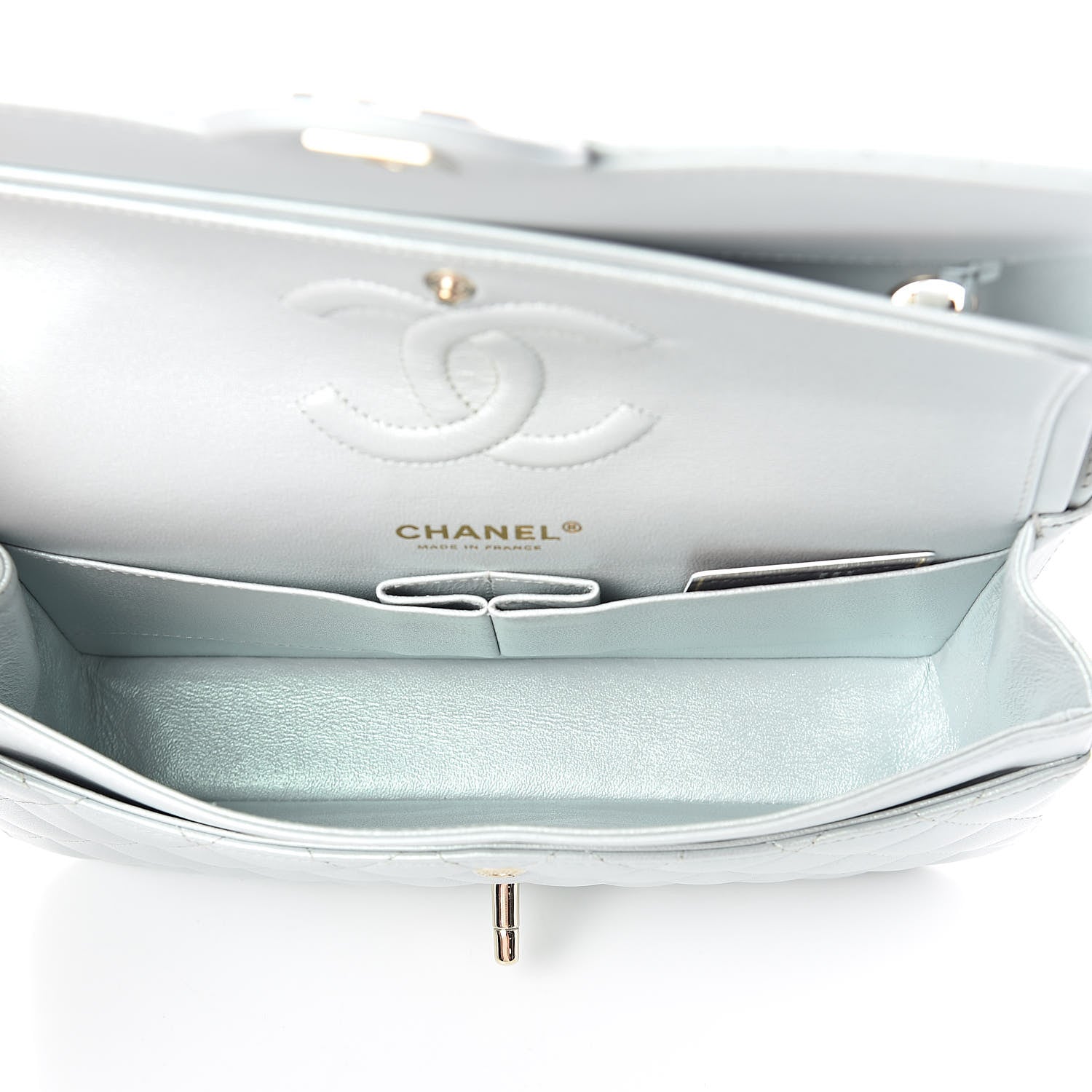 Chanel Iridescent Lambskin Quilted Medium Double Flap Light Blue 5 of 12